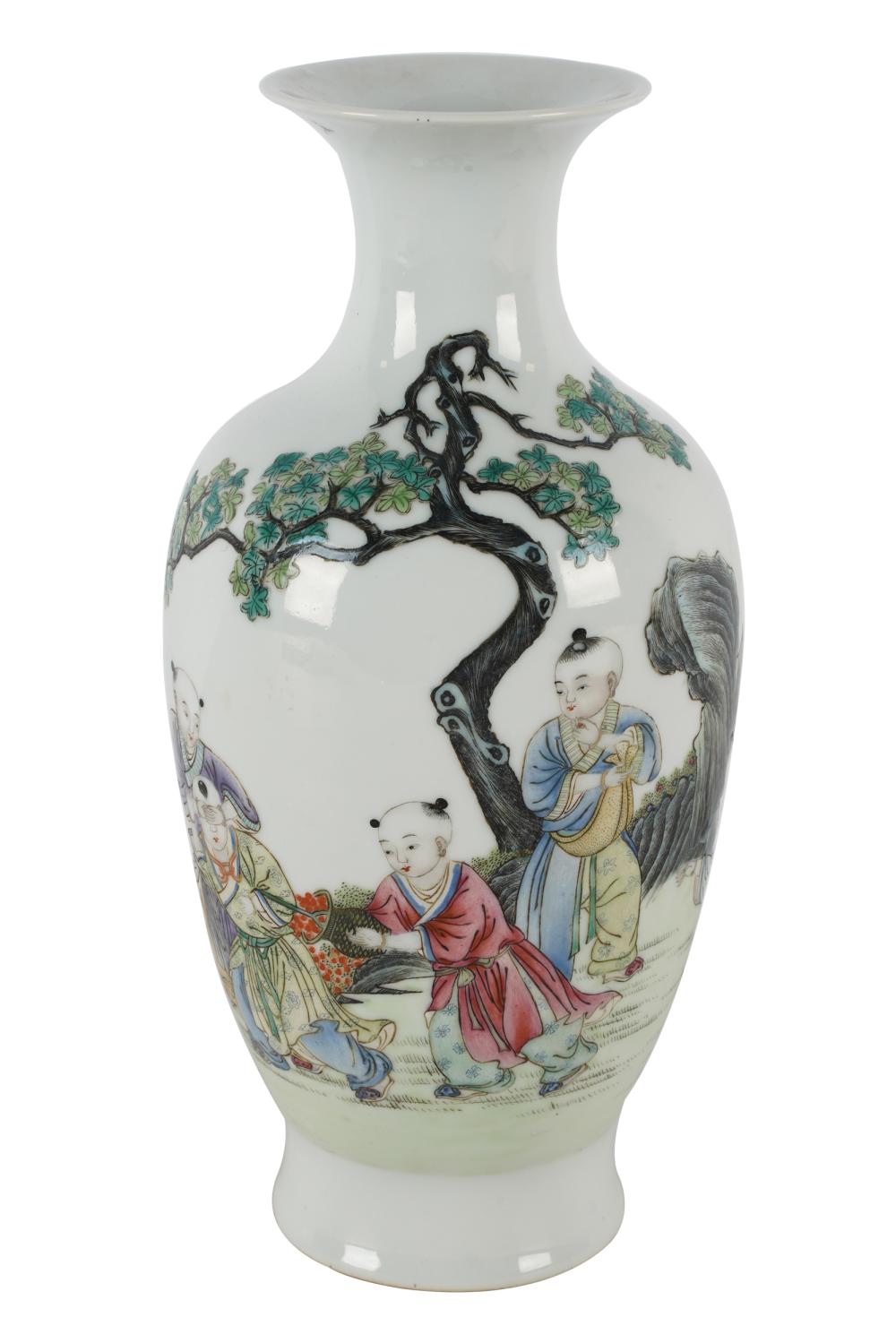 Appraisal: CHINESE POLYCHROME VASE WITH FIGURESwith red seal to underside inches