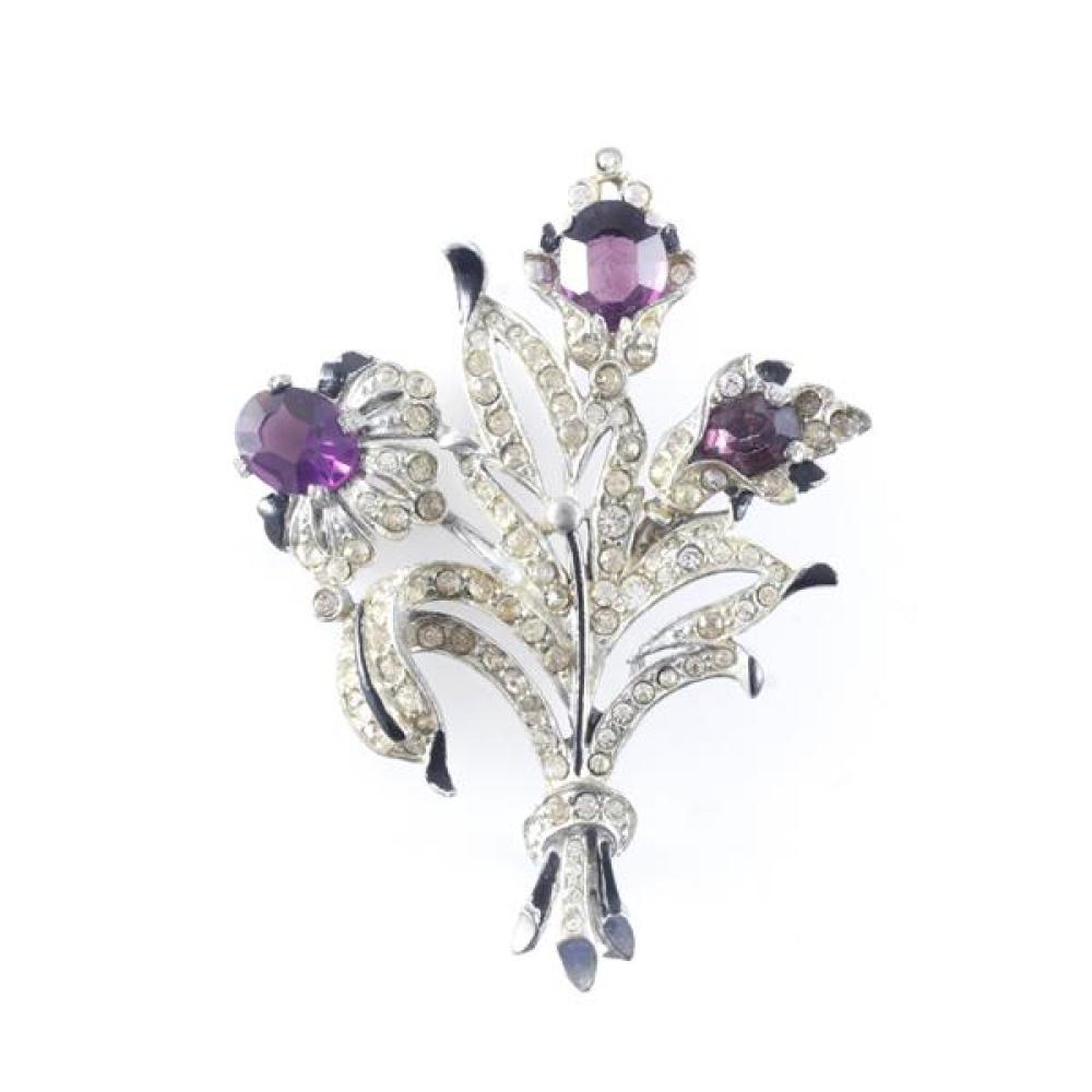 Appraisal: TRIFARI EMPRESS EUGENIE FLOWER BOUQUET SPRAY WITH WITH BLACK ENAMEL