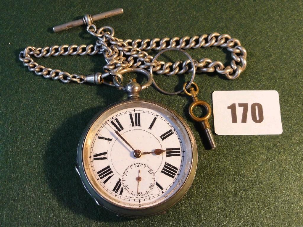 Appraisal: A silver pocket watch with enamel dial and engine turned