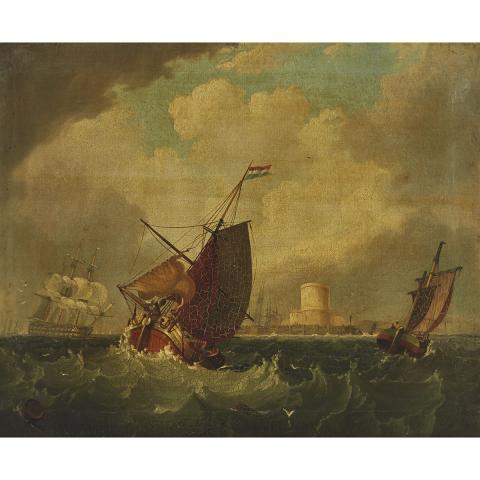 Appraisal: Manner of George Chambers - SHIPPING SCENE WITH GALLEONS AND