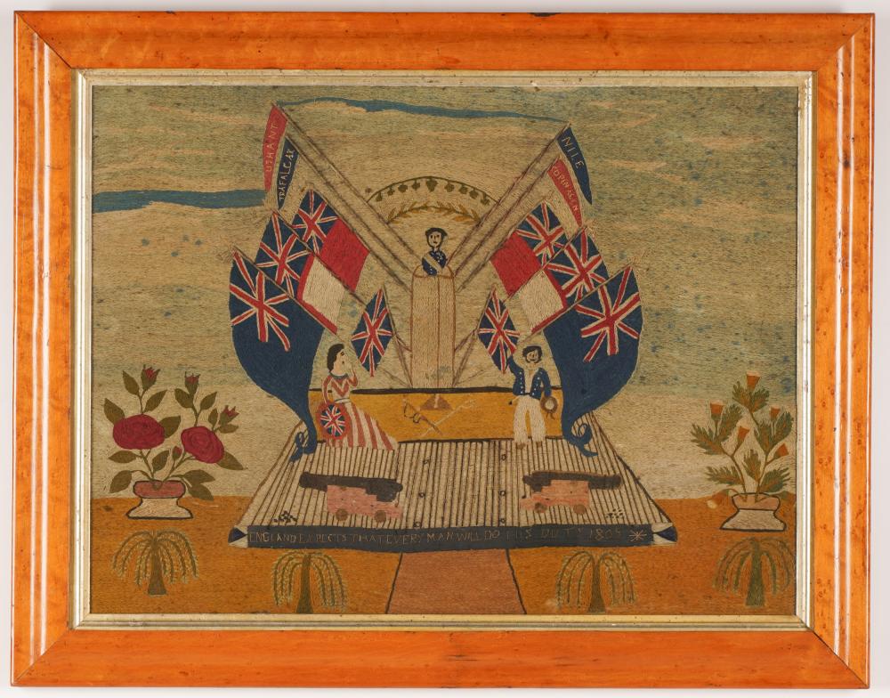 Appraisal: ADMIRAL NELSON MEMORIAL WOOLWORK OR WOOLIE circa depicting two sailors