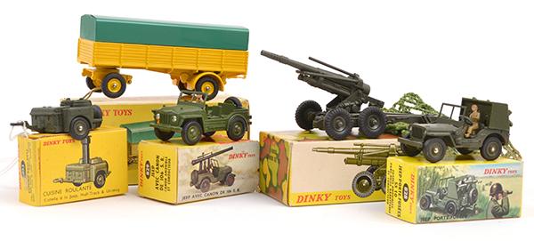 Appraisal: FIVE FRENH DINKY MODELS INCLUDING CANON DE JEEP PORTE-FUSEES JEEP