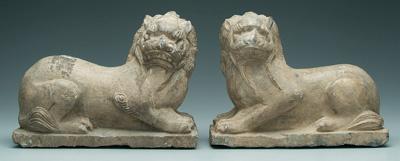 Appraisal: Pair Chinese stone bixies carved in recumbent position of dark