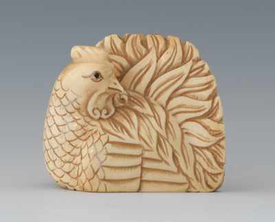 Appraisal: A Carved Ivory Netsuke of a Rooster Carved ivory most