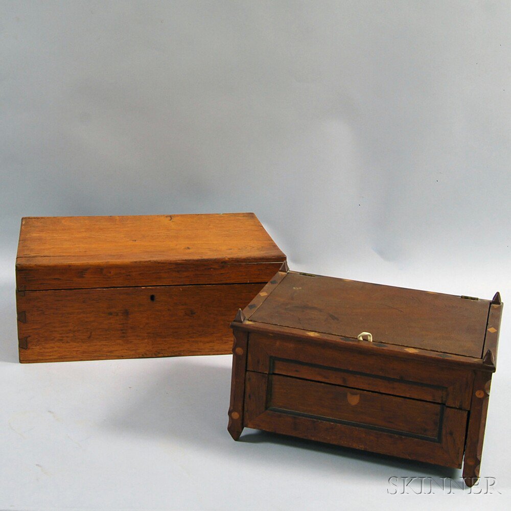 Appraisal: Two Boxes America th century a dovetail-constructed box possibly chestnut