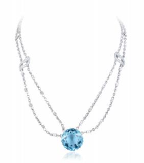 Appraisal: A Diamond and Aquamarine Pendant Necklace Featuring a modified round