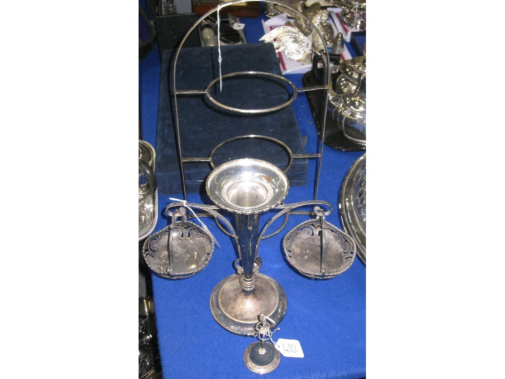 Appraisal: Lot comprising three tier cakestand epergne and a hatpin stand