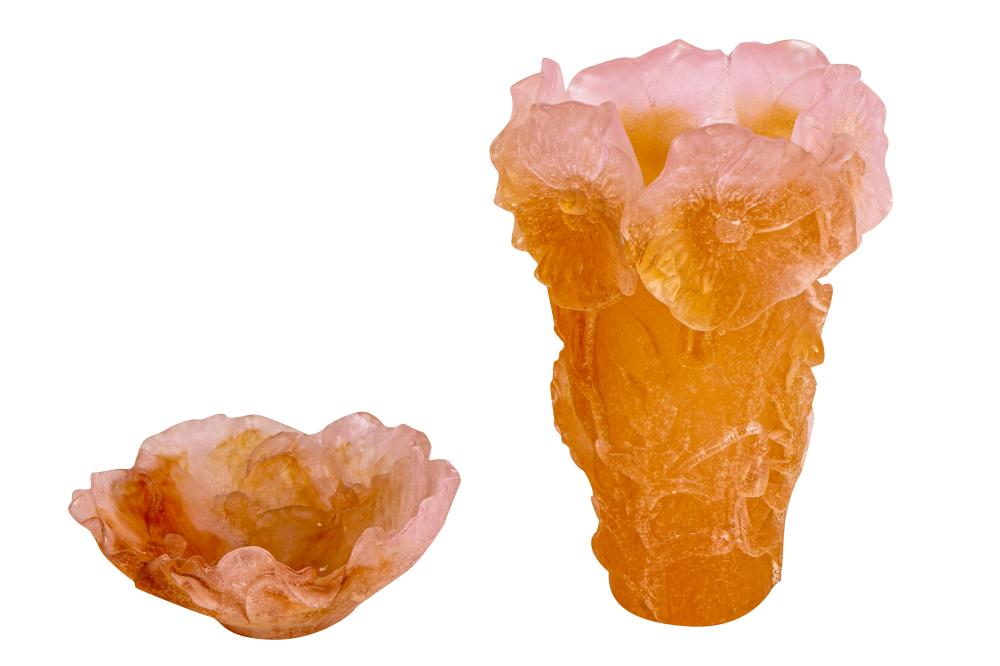 Appraisal: TWO DAUM MOLDED GLASS PIECESpink pate-de-verre the tallest measuring inches