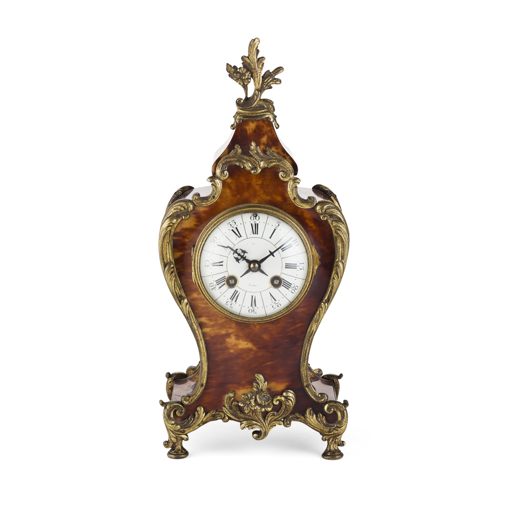 Appraisal: YFRENCH LOUIS XV STYLE TORTOISESHELL AND GILT METAL MANTEL CLOCK