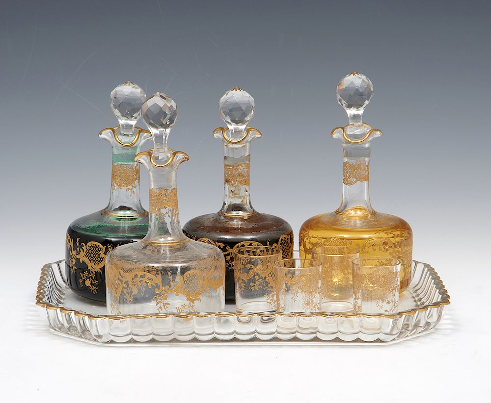 Appraisal: Crystal Aperitif Set Crystal aperitif set with four bottles four