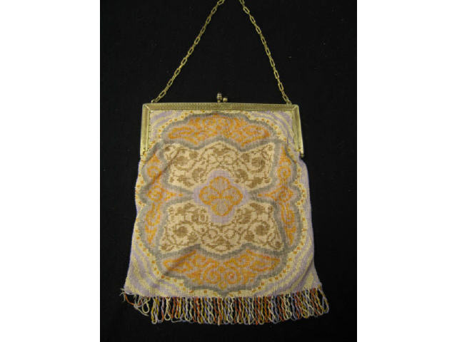 Appraisal: Antique Beaded Bag superb floral brass frame