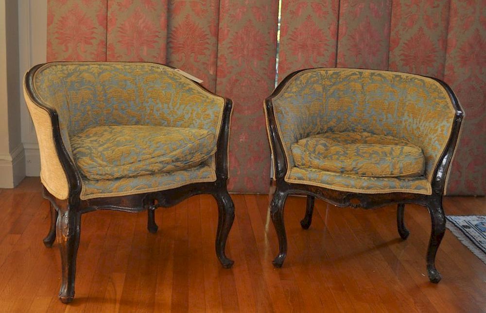 Appraisal: Pair Continental Carved Walnut Tub Chairs with molded carved frames