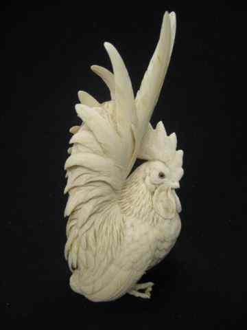 Appraisal: Carved Ivory Rooster Figurine signed '' tall superb detail excellent