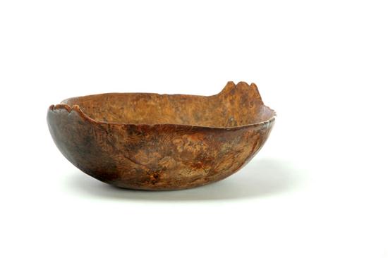 Appraisal: BURL BOWL WITH CARVED HANDLES Attributed to New England th