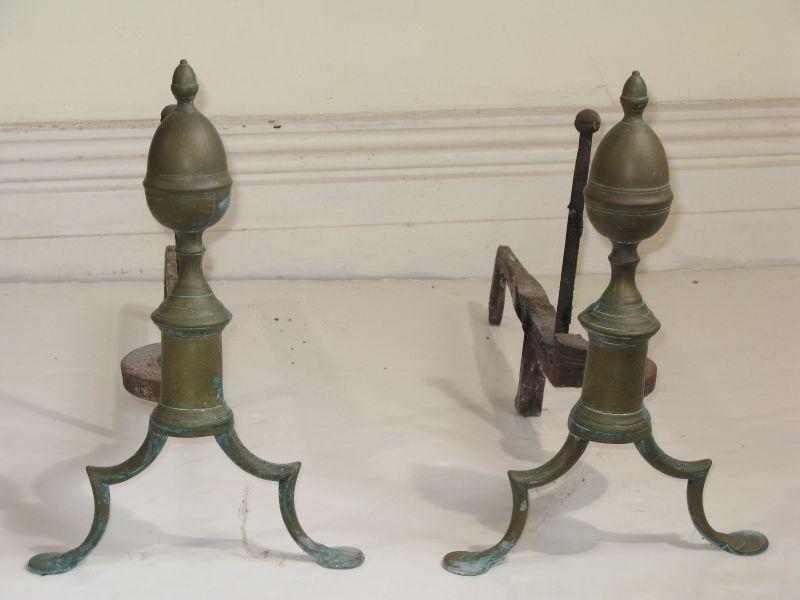 Appraisal: Pair of Brass Andirons NY or RI th c having