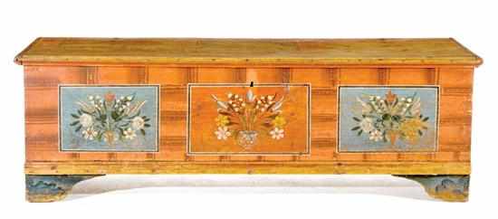 Appraisal: Paint-decorated pine storage box probably Scandinavian late th century rectangular