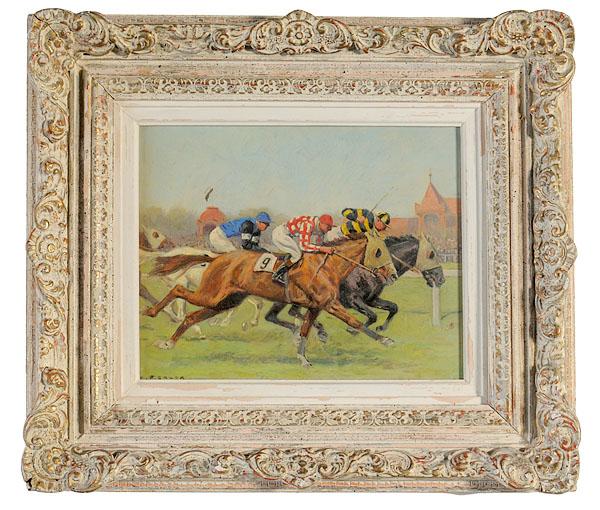 Appraisal: RACING SCENE BY CARL FRANZ BAUER AUSTRIAN - oil on