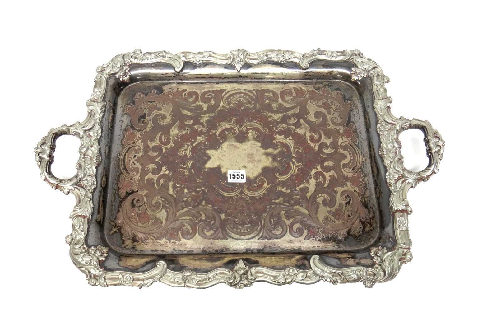 Appraisal: A plated on copper shaped rectangular twin handled large tray