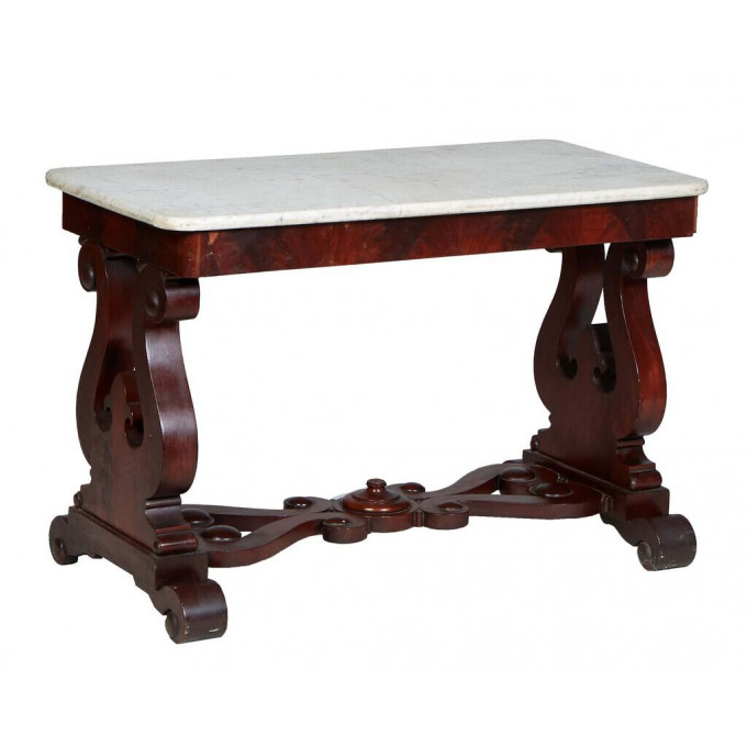 Appraisal: American Classical Carved Mahogany Marble Top Side Table th c