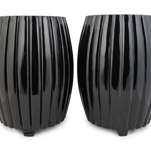 Appraisal: A Pair of Japanese Black Lacquered Melon-Form Garden Stools TH