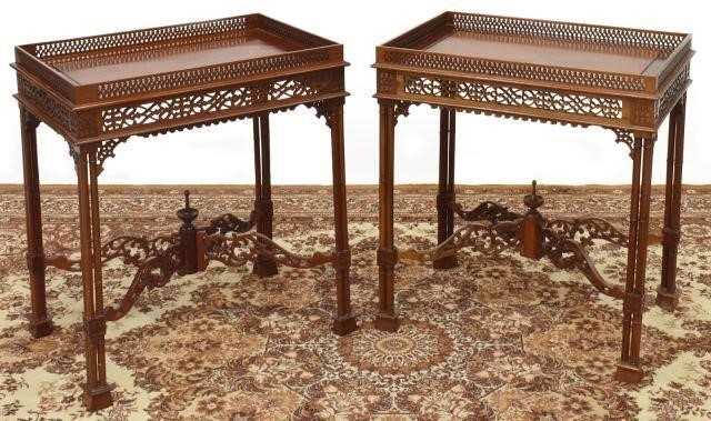 Appraisal: pair Chinese Chippendale style carved side tables in a mahogany