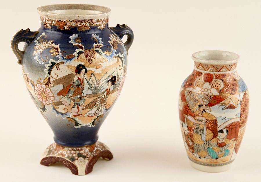 Appraisal: TWO CHINESE HAND PAINTED SATSUMA VASES ONE SIGNED A collection