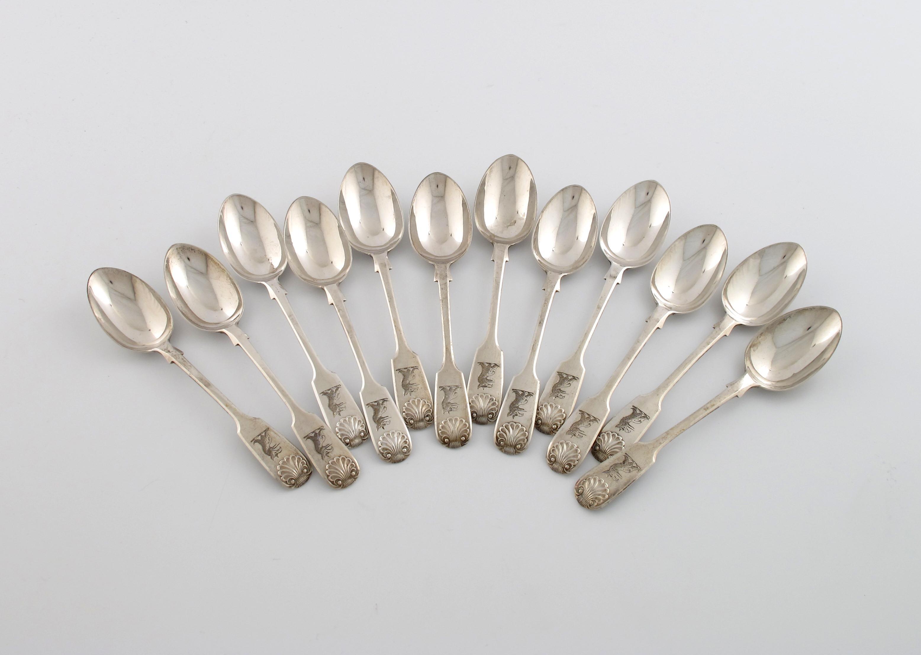 Appraisal: A set of twelve Victorian silver Fiddle and Shell pattern