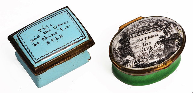 Appraisal: A GEORGE III RECTANGULAR TURQUOISE GROUND PATCH BOX with waisted