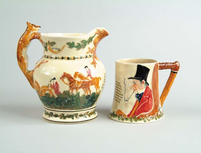 Appraisal: CROWN DEVON DECORATED PITCHER AND MUG Bottom marked Crown Devon