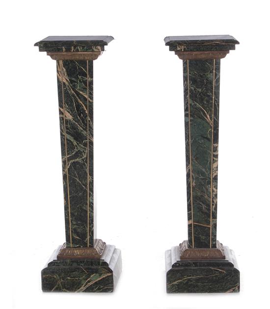 Appraisal: Pair Continental bronze-mounted marble pedestals last quarter th century square