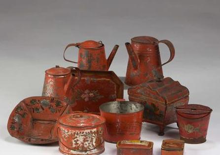 Appraisal: COLLECTION OF CHILDREN'S MINIATURE RED PAINTED TOLE AND TINWARE ITEMS