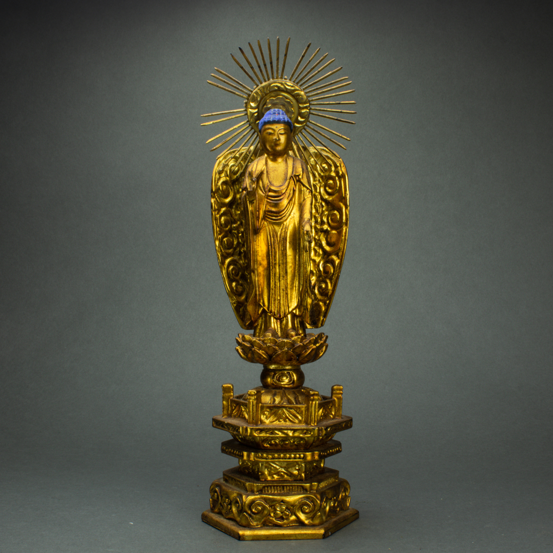 Appraisal: JAPANESE GILT LACQUERED FIGURE OF BUDDHA Japanese gilt lacquered figure