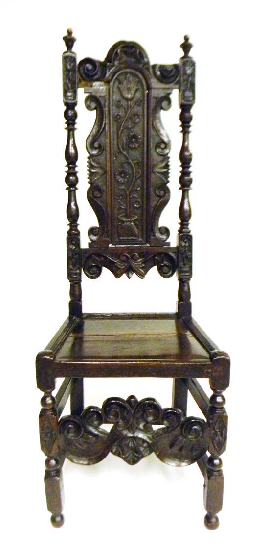 Appraisal: William Mary style side chair crest backrest stiles front stretcher