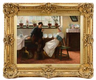 Appraisal: A Secola Courtship Scene Oil on Canvas A Secola Spanish