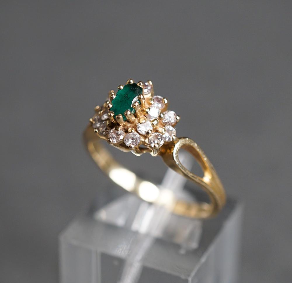 Appraisal: -KARAT YELLOW-GOLD EMERALD AND DIAMOND RING GROSS DWT SIZE -Karat