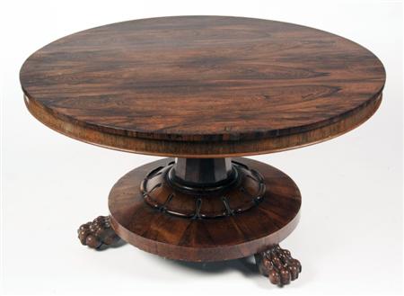 Appraisal: A Regency rosewood dining table the circular top over plain