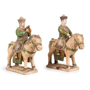 Appraisal: A Pair of Chinese Terracotta Equestrian Musician Figures each with