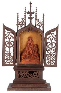 Appraisal: CARVED NEO A FINE MINIATURE CARVED WOODEN NEO GOTHIC TRIPTYCH