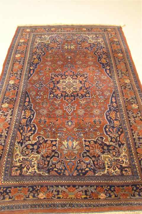 Appraisal: NW PERSIAN SAROUK RUG rose red blue navy cream and