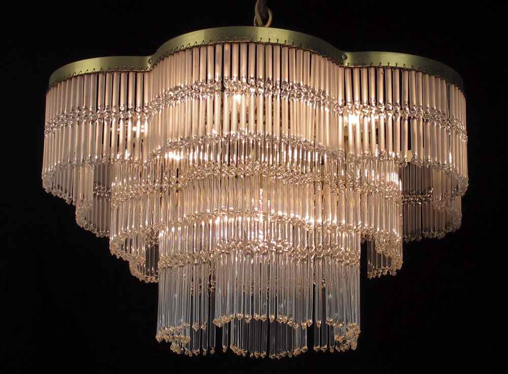 Appraisal: ART DECO CHANDELIER rows of frosted and clear glass rods