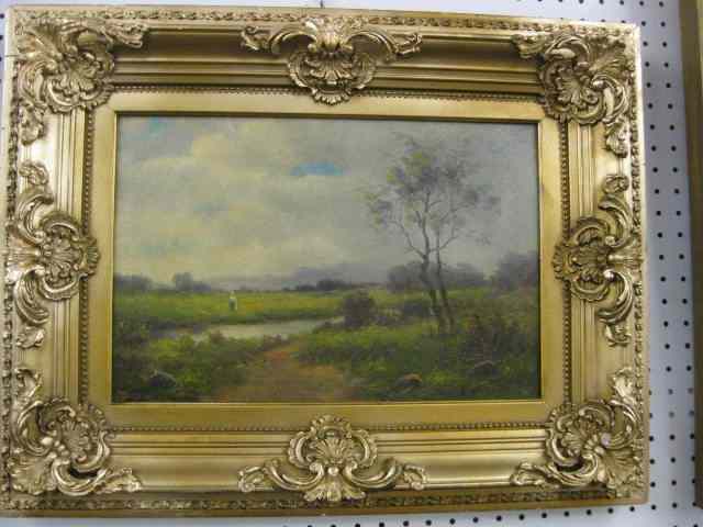 Appraisal: Emma Boyd Landscape with Ladyalong a country stream on canvas