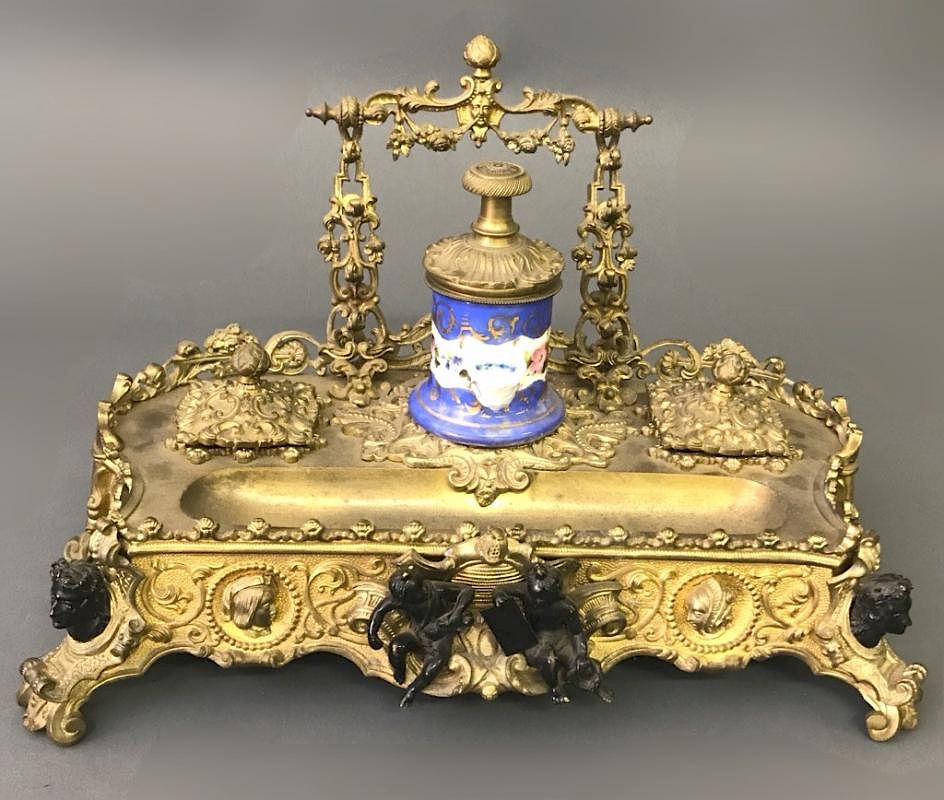 Appraisal: Ornate French Bronze Gilt Inkstand Ornate French bronze gilt inkstand