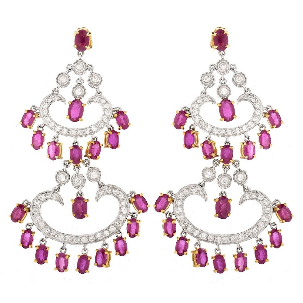 Appraisal: Ruby Diamond and K Gold Earrings Carat Oval Cut Ruby