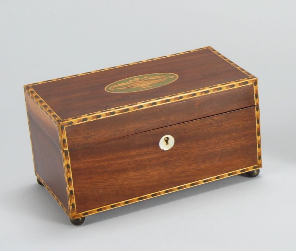 Appraisal: ANTIQUE FEDERAL INLAID WOODEN TEA CADDY Late th Early th