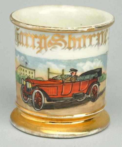 Appraisal: Open Air Auto Shaving Mug Gilded Harry Sharp Germany stamp