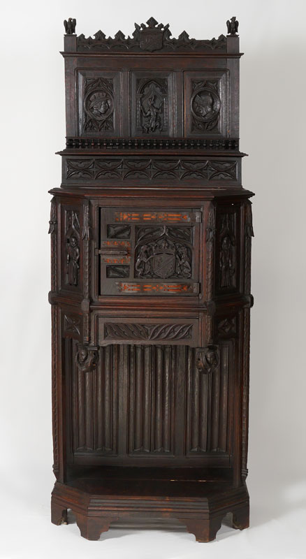 Appraisal: TH CENTURY CARVED FRENCH CABINET Profusely carved all over crest