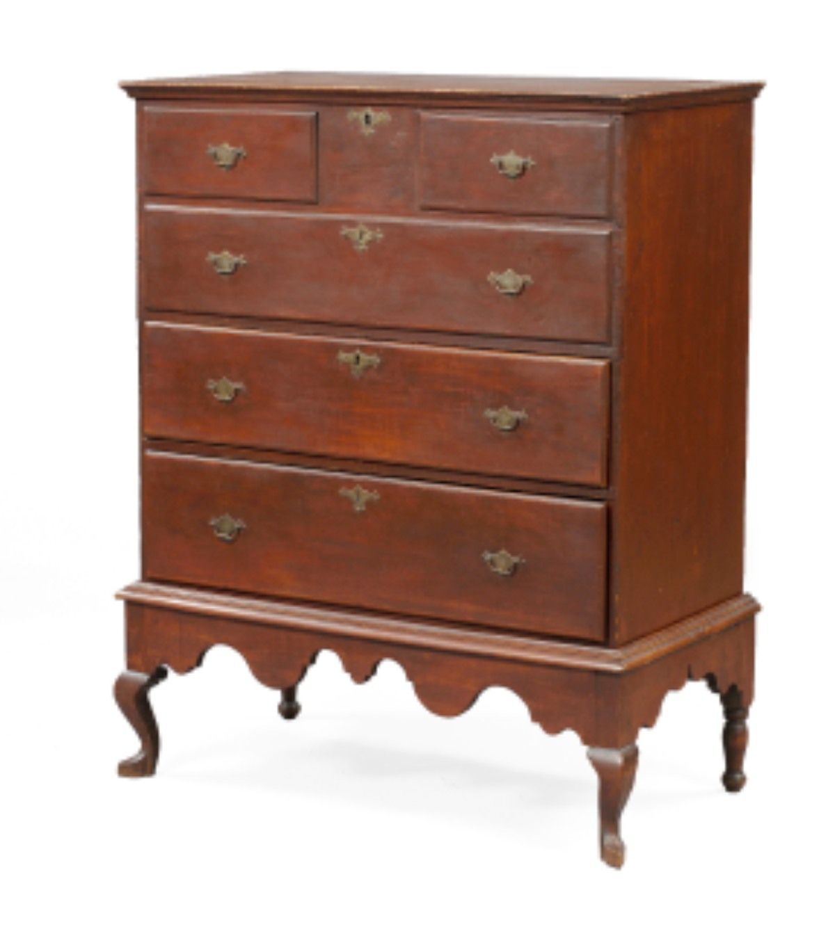 Appraisal: NEW ENGLAND QUEEN ANNE BLANKET CHEST-ON-FRAME IN EARLY RED PAINT