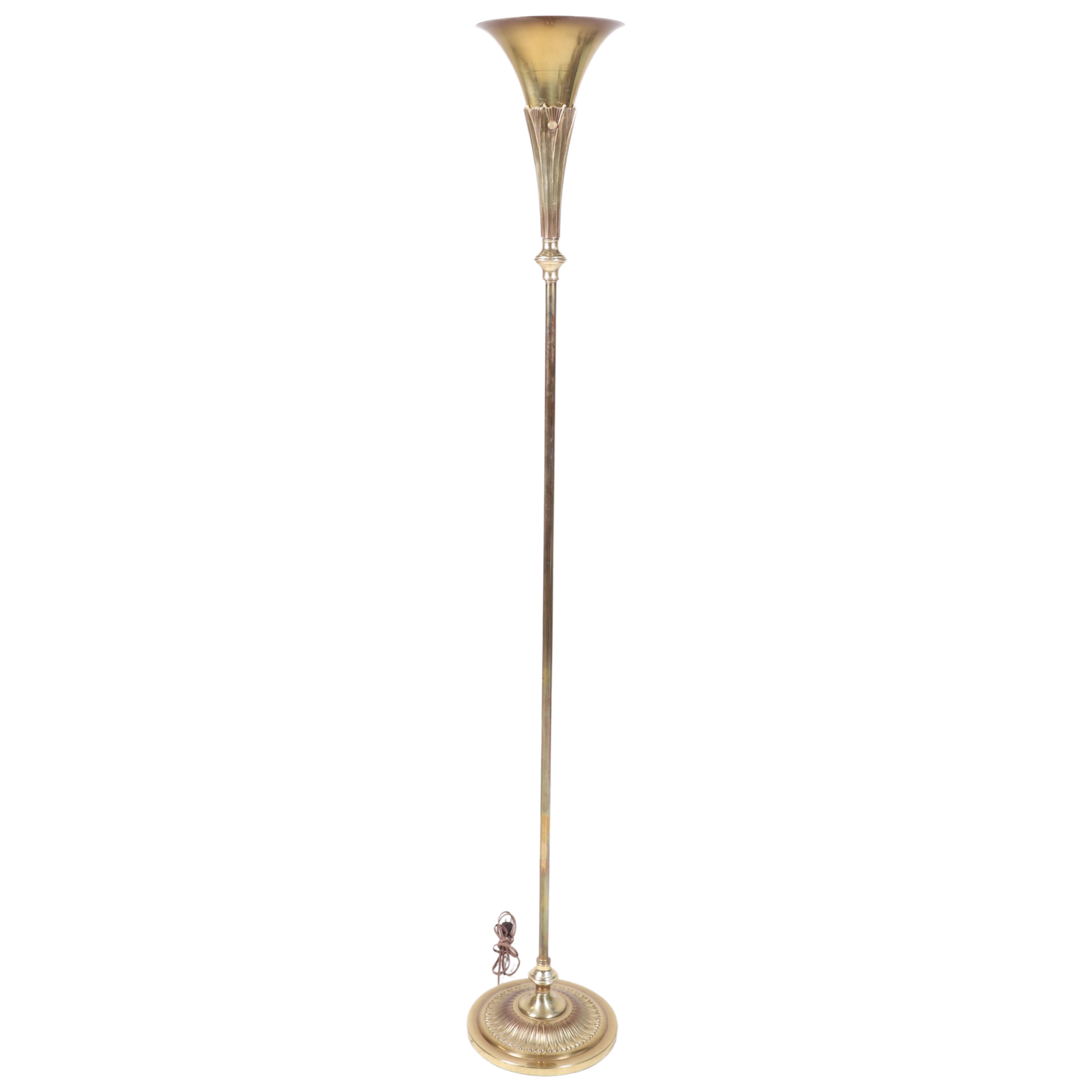 Appraisal: Deco style brass floor lamp torchiere top surrounded by fan