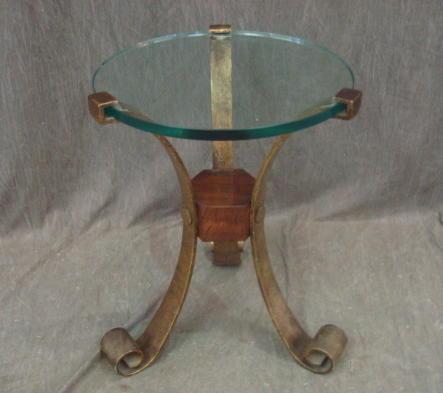 Appraisal: Midcentury Glass Top Gilt Metal End Table Great quality with