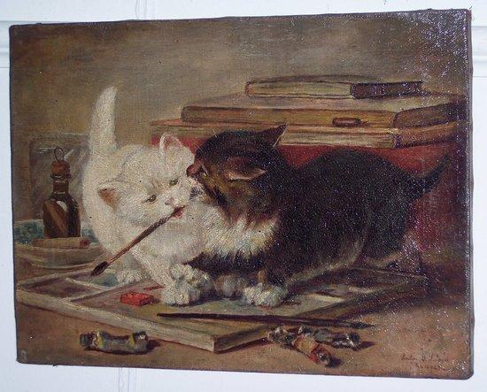 Appraisal: Evelyn G Lloyd Cats playing with the Artist's Materials signed